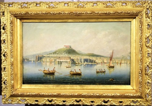 Paire de vues du golfe de Naples - École du Posillipo XIXe siècle - Tableaux et dessins Style Napoléon III